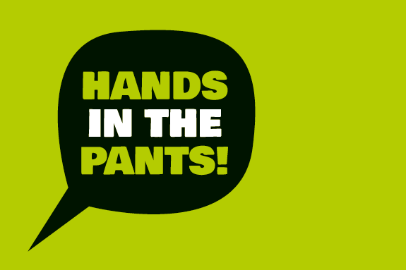 Sprechblase mit Schriftzug Hands in the Pants